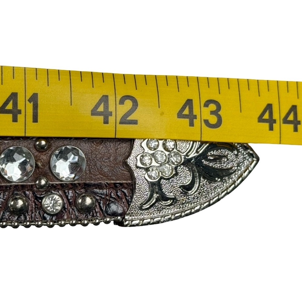 BHW Croc Leather Rhinestone Western Belt Brown Silver Floral Buckle L BHW197 - Picture 4 of 6